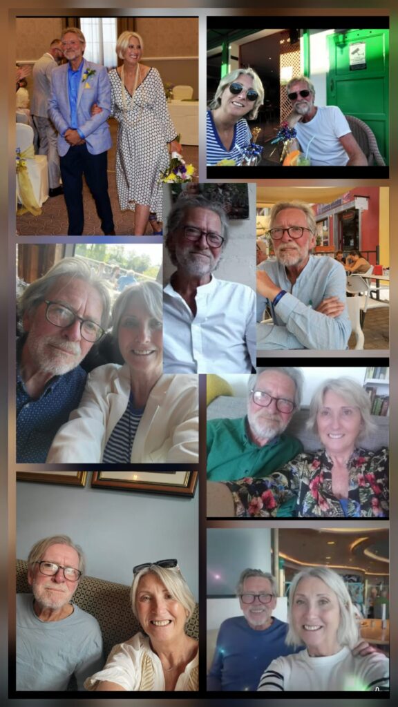 A collage of lots of smiling images of the same couple